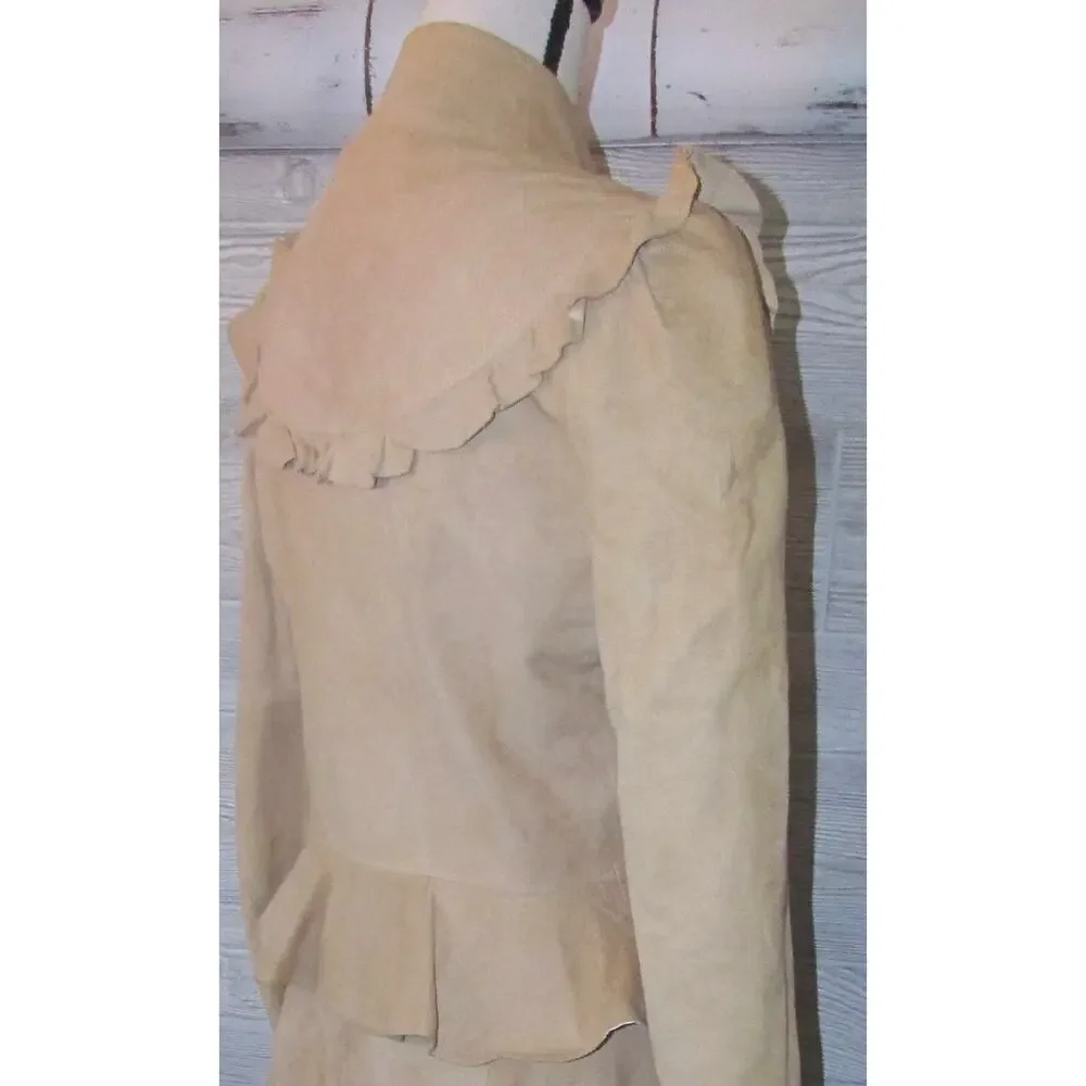 Vtg 70's PIONEER WEAR fit 8 Tan Suede Leather Ruffle Jacket & Skirt Western Boho - Picture 8 of 16